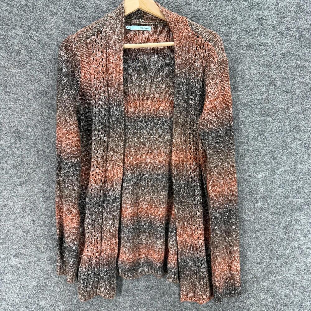 Maurices Cardigan Women M Medium Gray Striped Knit Open Front Long Sleeve Casual